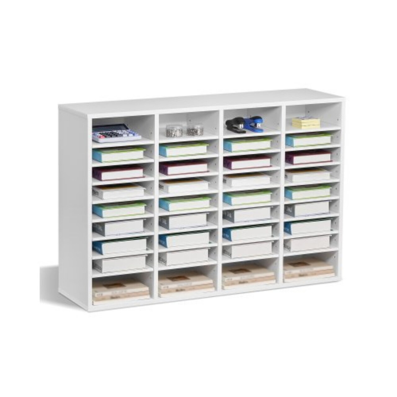 Wood Literature Organizer File Sorter with Removable Shelves Mailbox Slots for Office